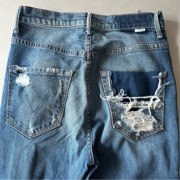 MOTHER High Waisted Ripped Straight Leg Jeans | Size 28 - Picture 7 of 7
